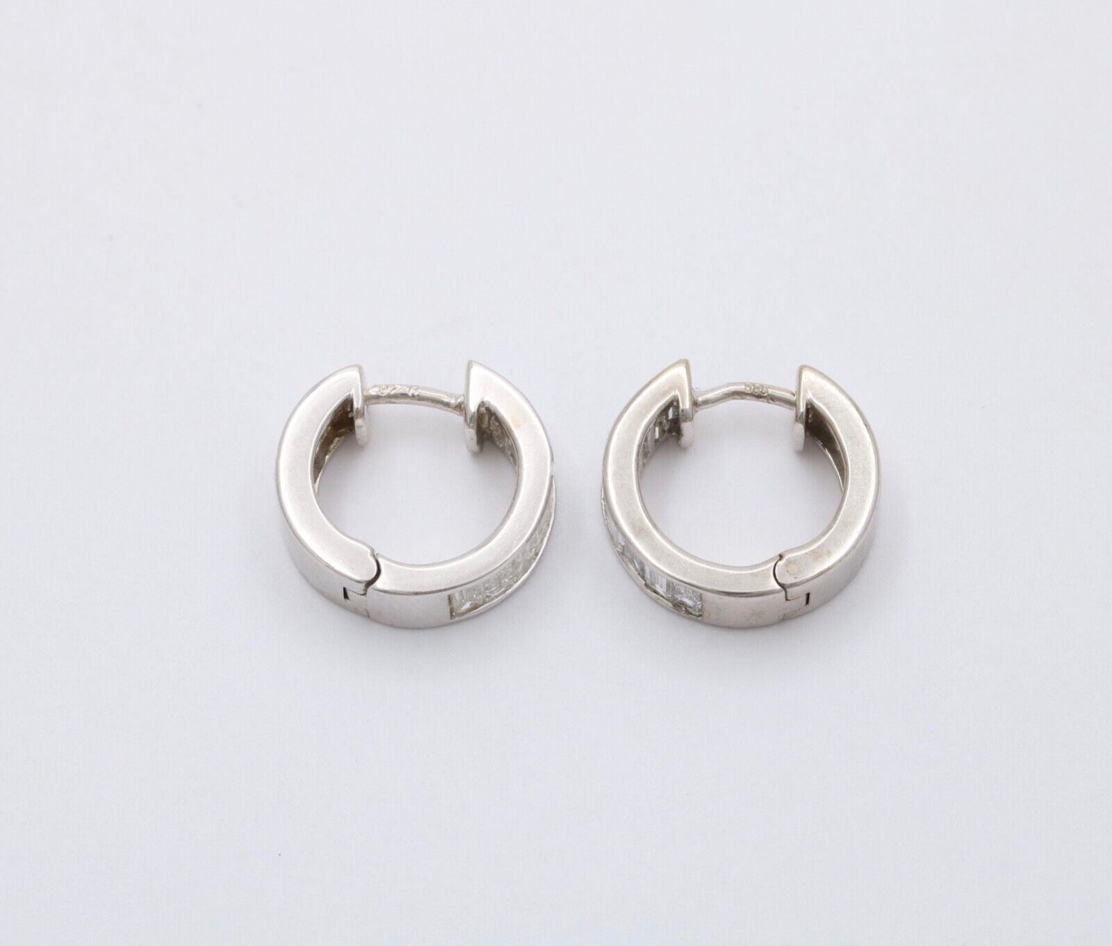 Vintage Baguette Diamonds 14K White Gold Huggie Earrings