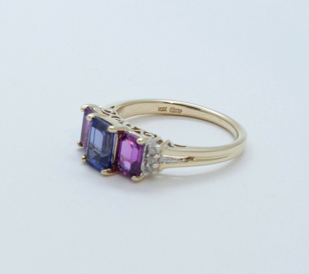 Vintage Tourmaline Tanzanite Diamonds 10K Yellow Gold Ring