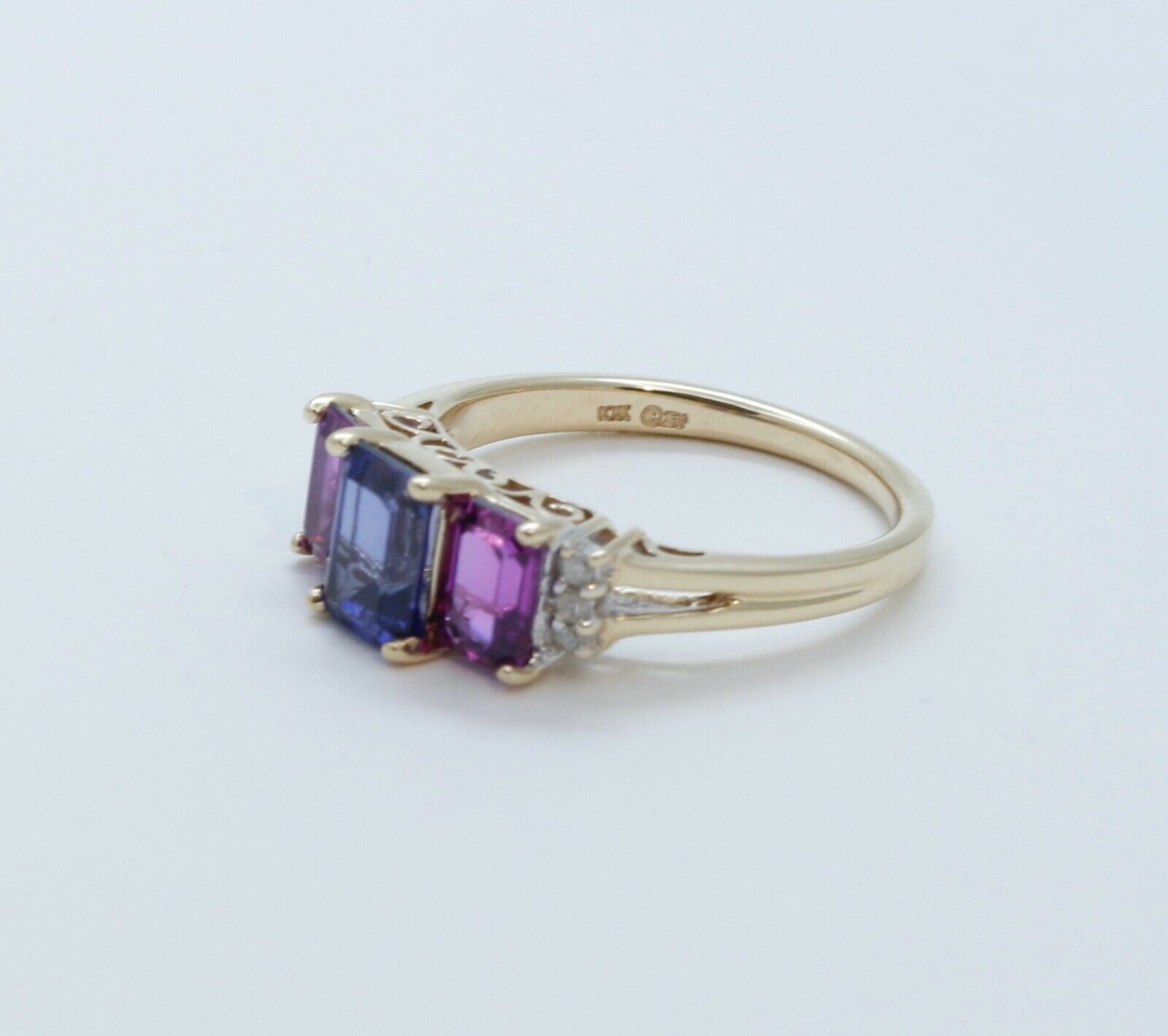 Vintage Tourmaline Tanzanite Diamonds 10K Yellow Gold Ring