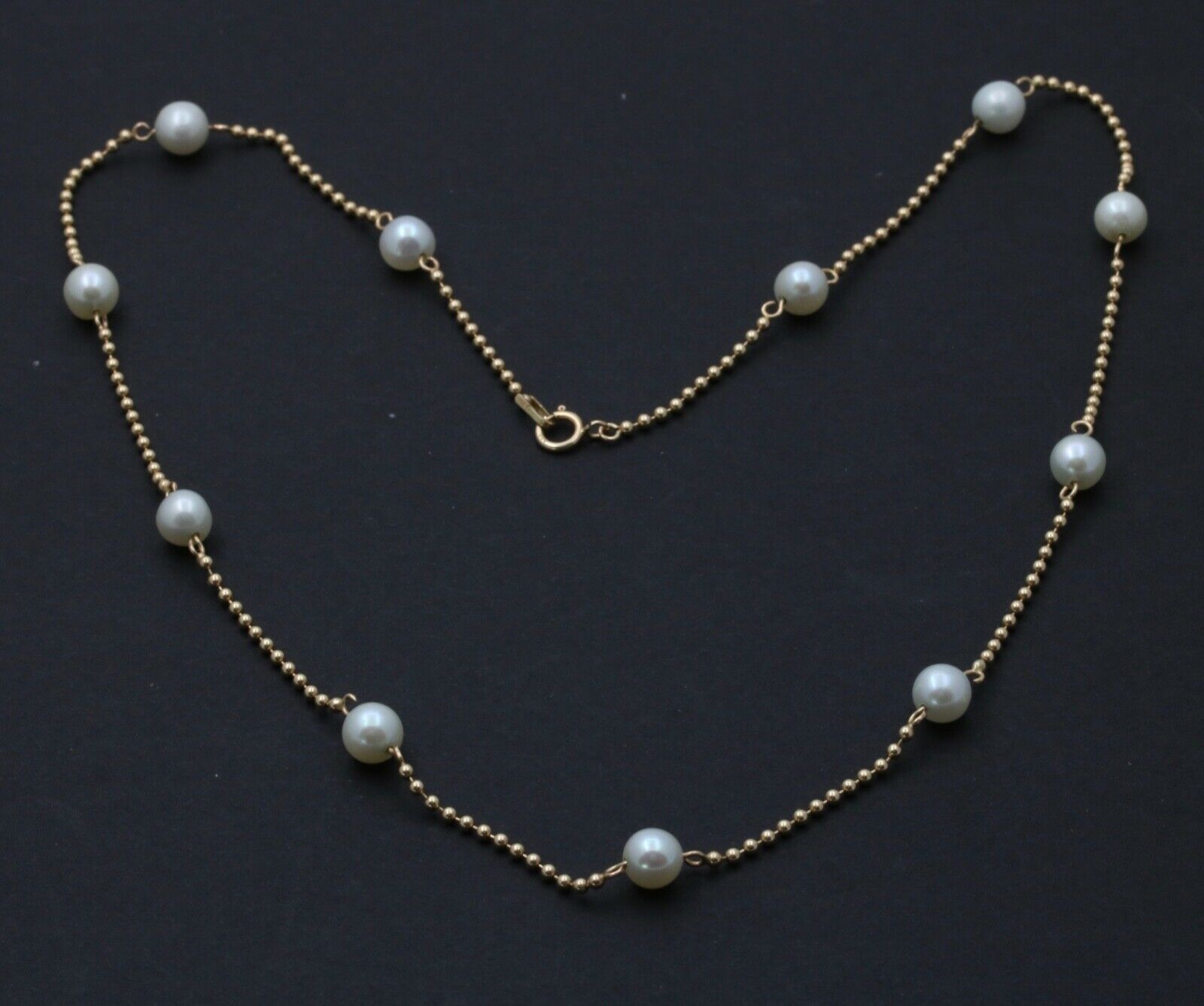 Vintage 14K Yellow Gold Pearl Dog Tag Chain Necklace, June Birth Stone