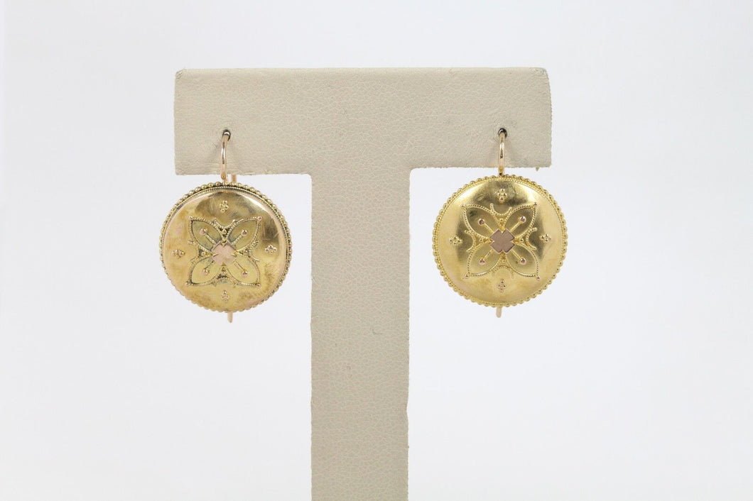 Antique Victorian 14K Yellow Gold Flower Ladies Earrings