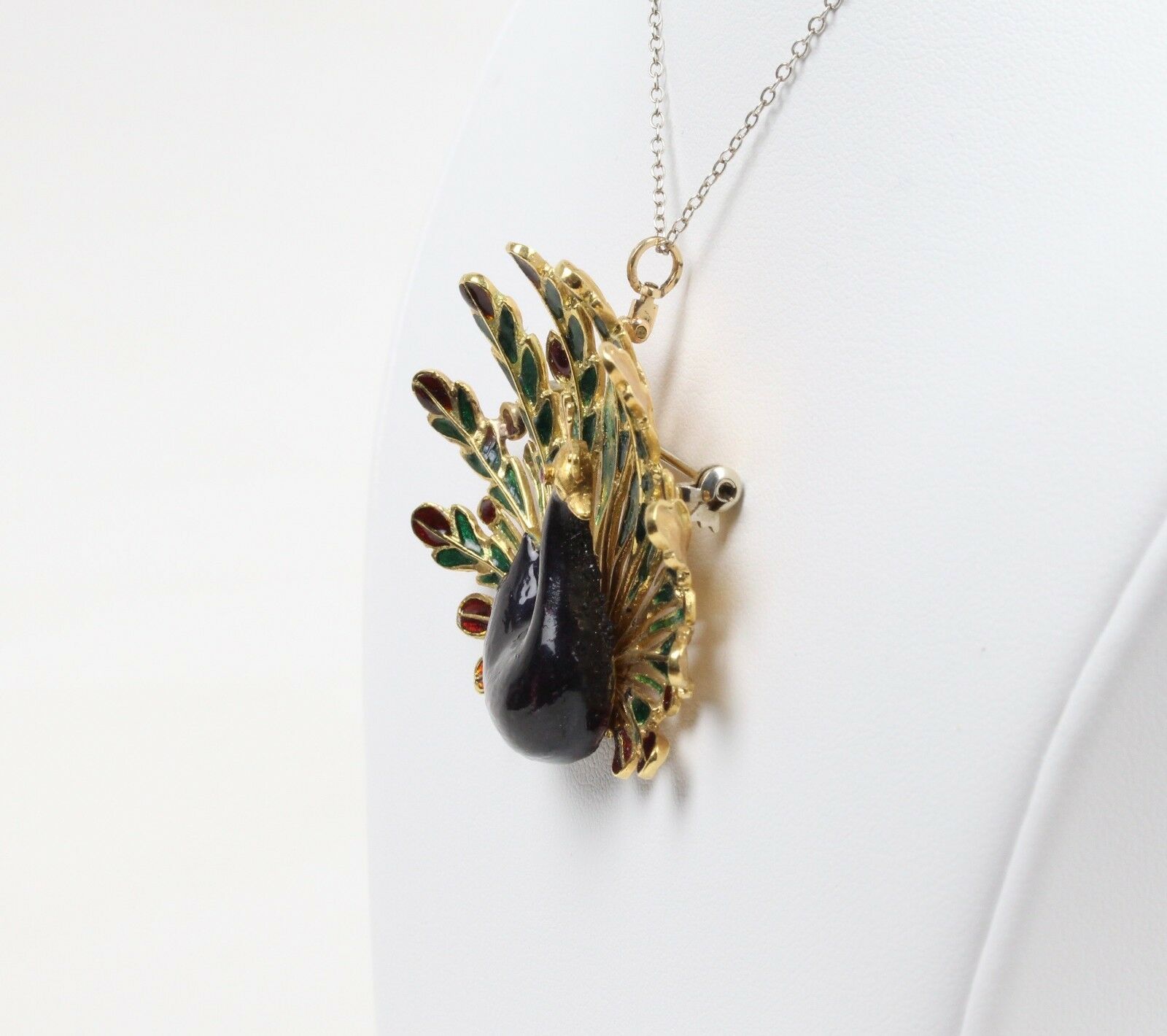 Vintage Ladies Big Beautiful Peacock Pendant Brooch Pin 18K