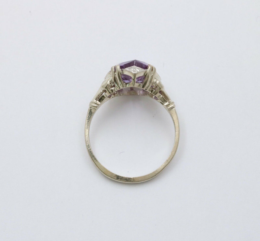 Art Deco Amethyst 14K White Gold Ring