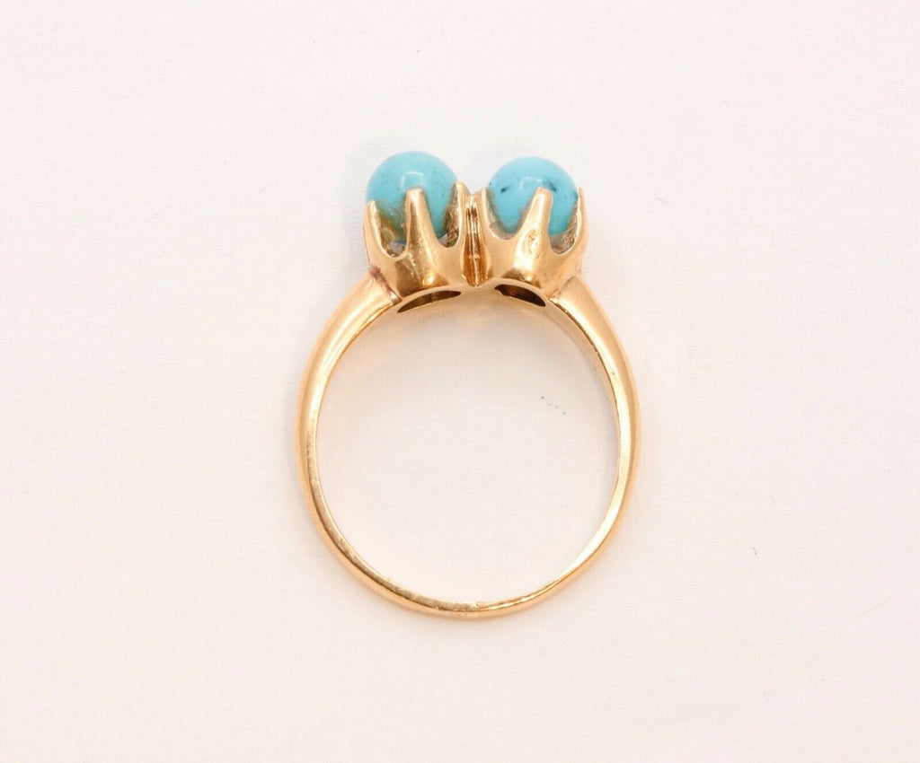 Victorian Ladies Twin Turquoise 14K Yellow Gold Ring