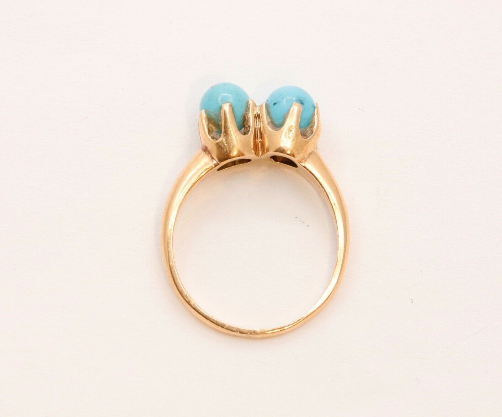 Victorian Ladies Twin Turquoise 14K Yellow Gold Ring