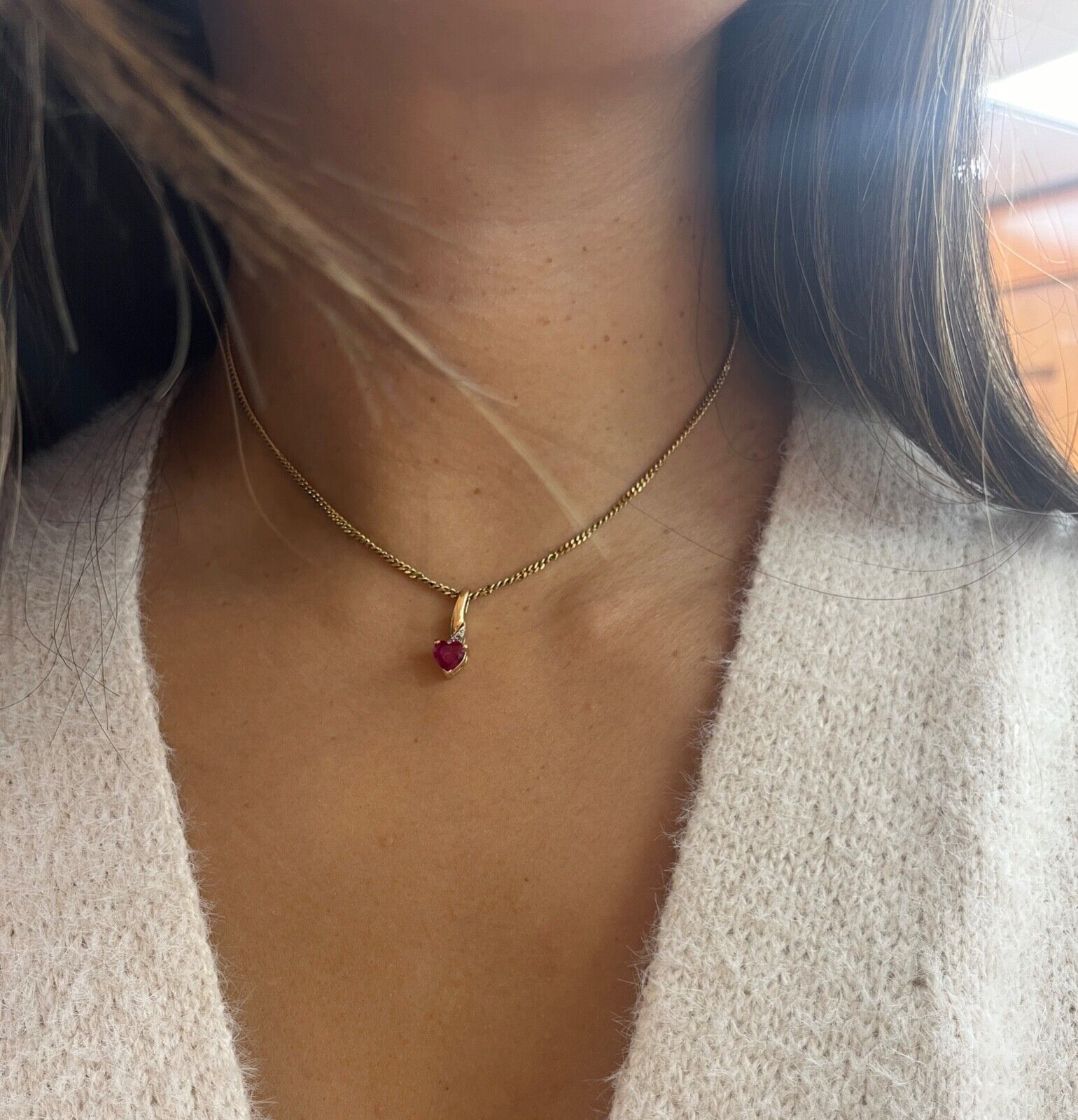 Vintage 10K Yellow Gold Heart Diamond Pendant