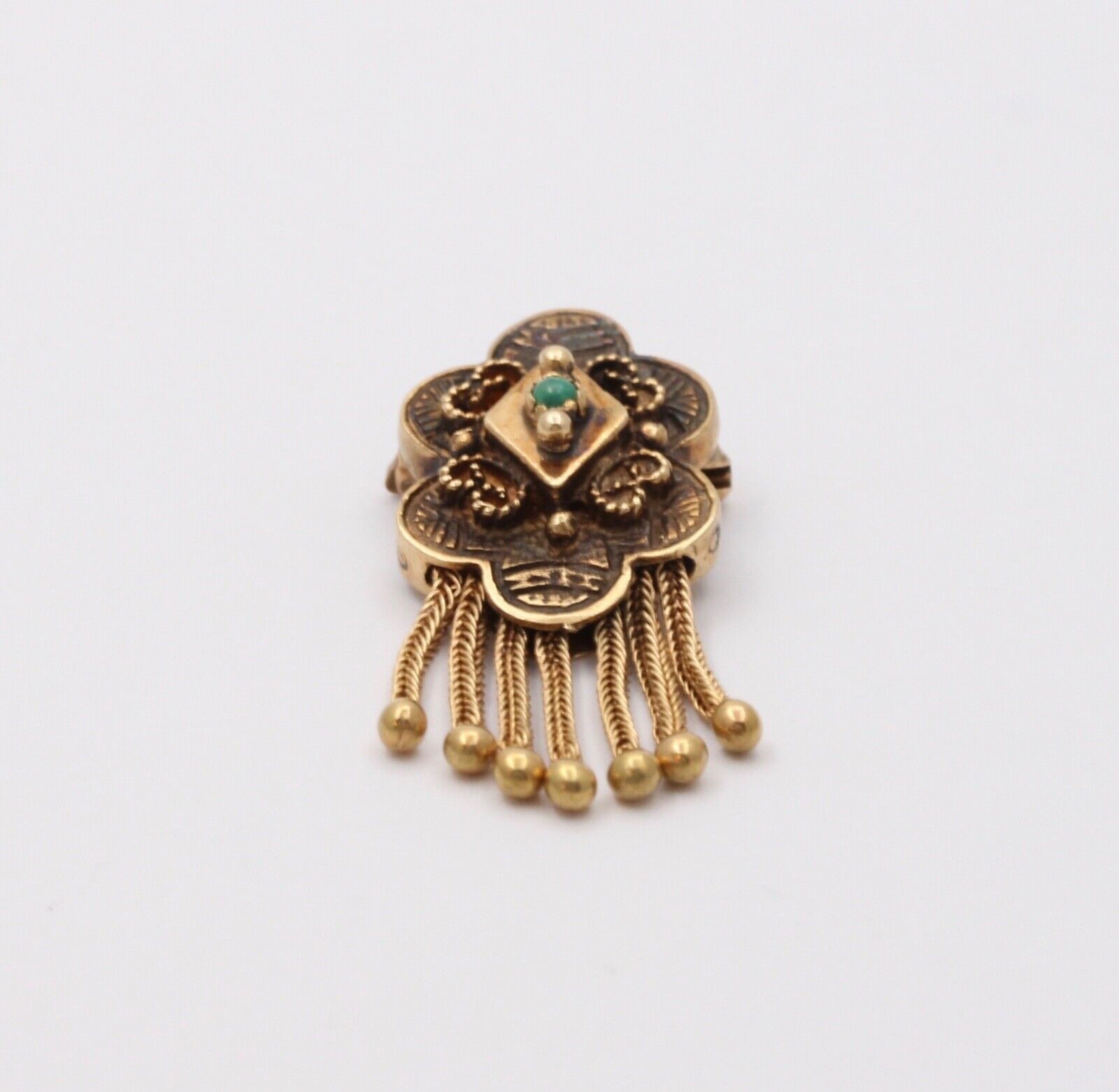 Victorian 14K Yellow Gold Shield Turquoise Foxtail Pendant Brooch
