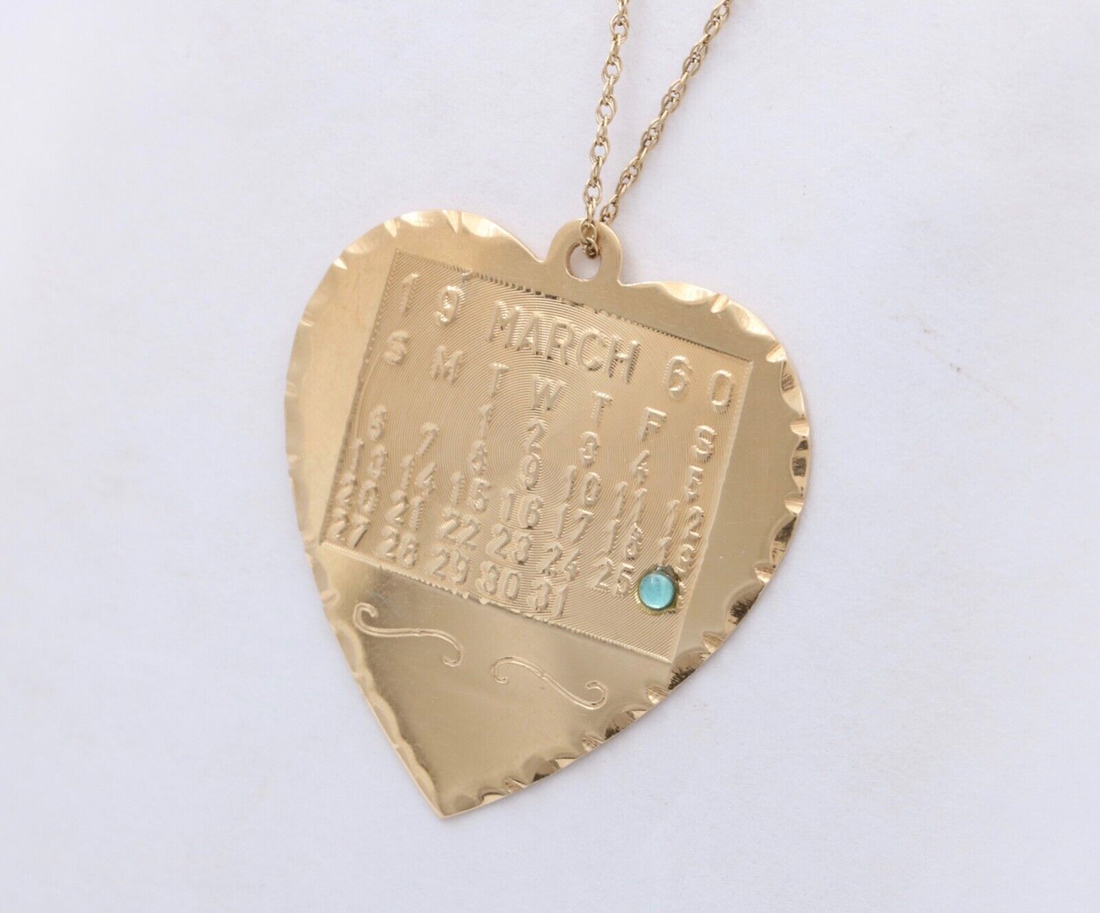 Vintage 14K Yellow Gold Aquamarine Heart Charm For March 26 Birthday Anniversary