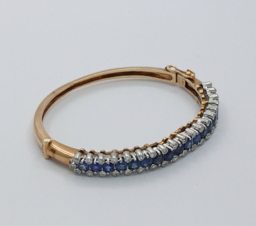 Lovely Vintage Ladies Bangle Bracelet 14K Sapphires Diamonds