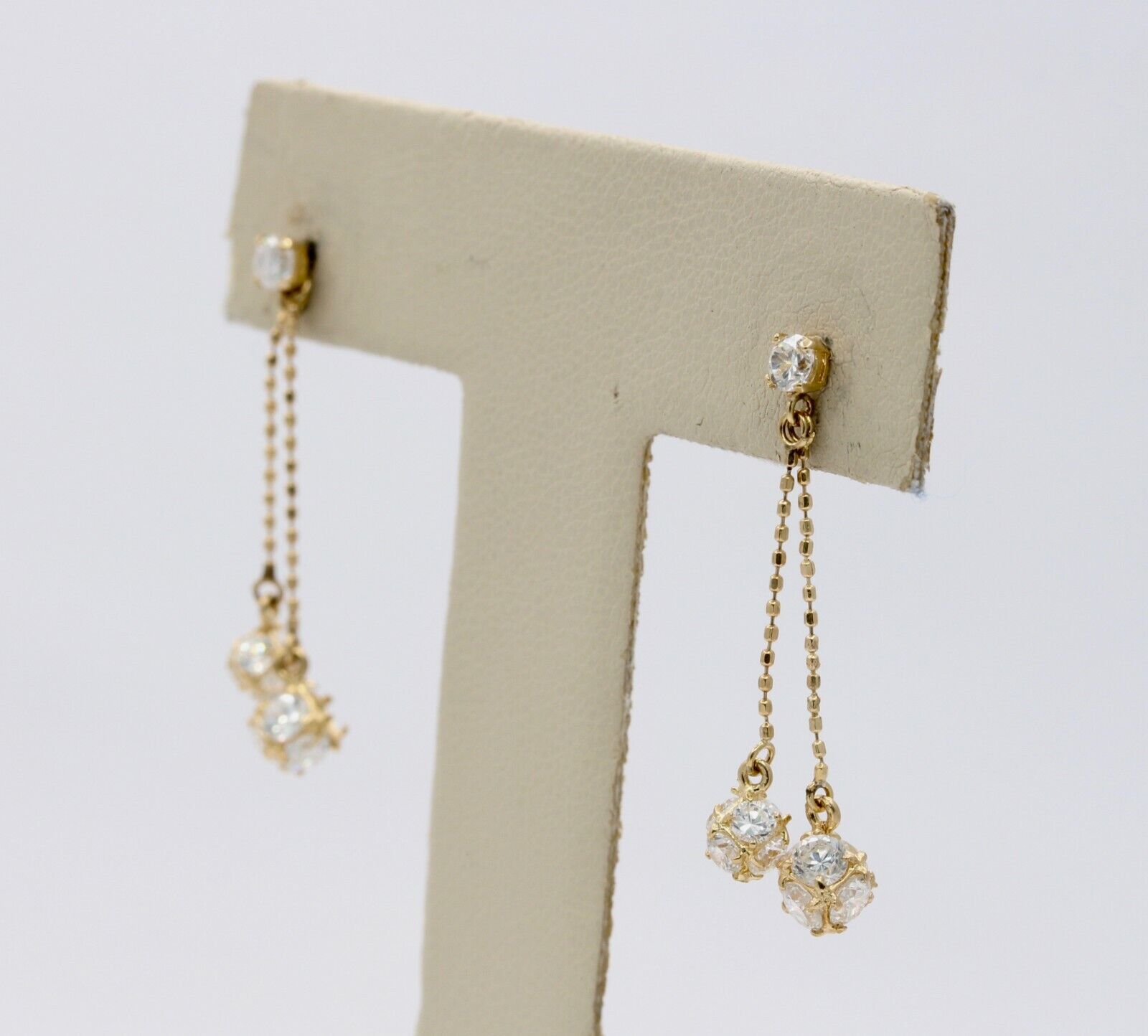 14K Yellow Gold Cubic Zirconia Dangling Drop Earrings