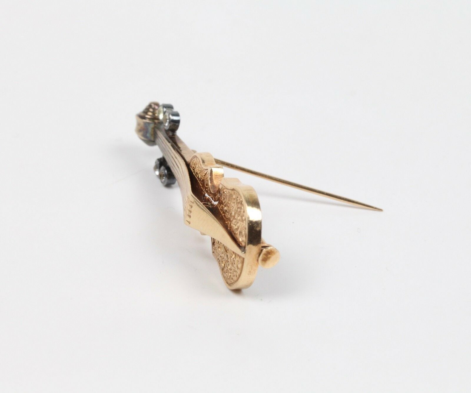 Vintage Violin Brooch Pin 14K Yellow Gold