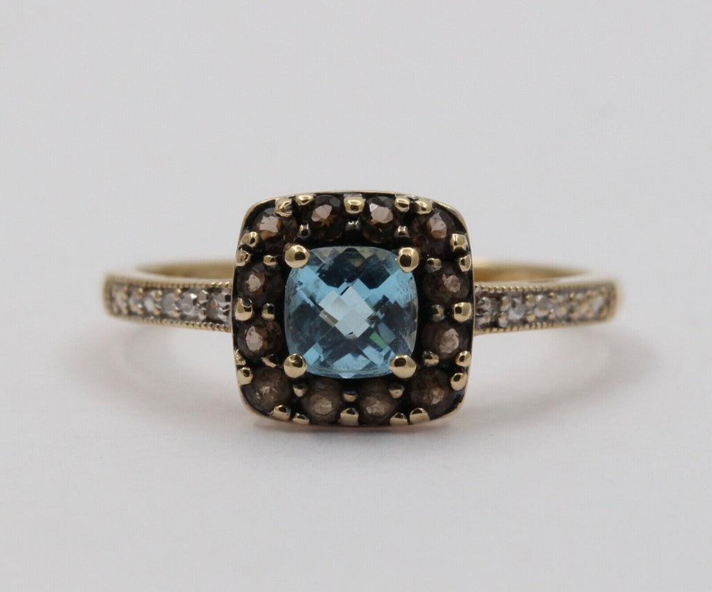 Vintage Stunning Blue Topaz Ring with Smokey Topaz Halo