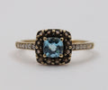 Vintage Stunning Blue Topaz Ring with Smokey Topaz Halo