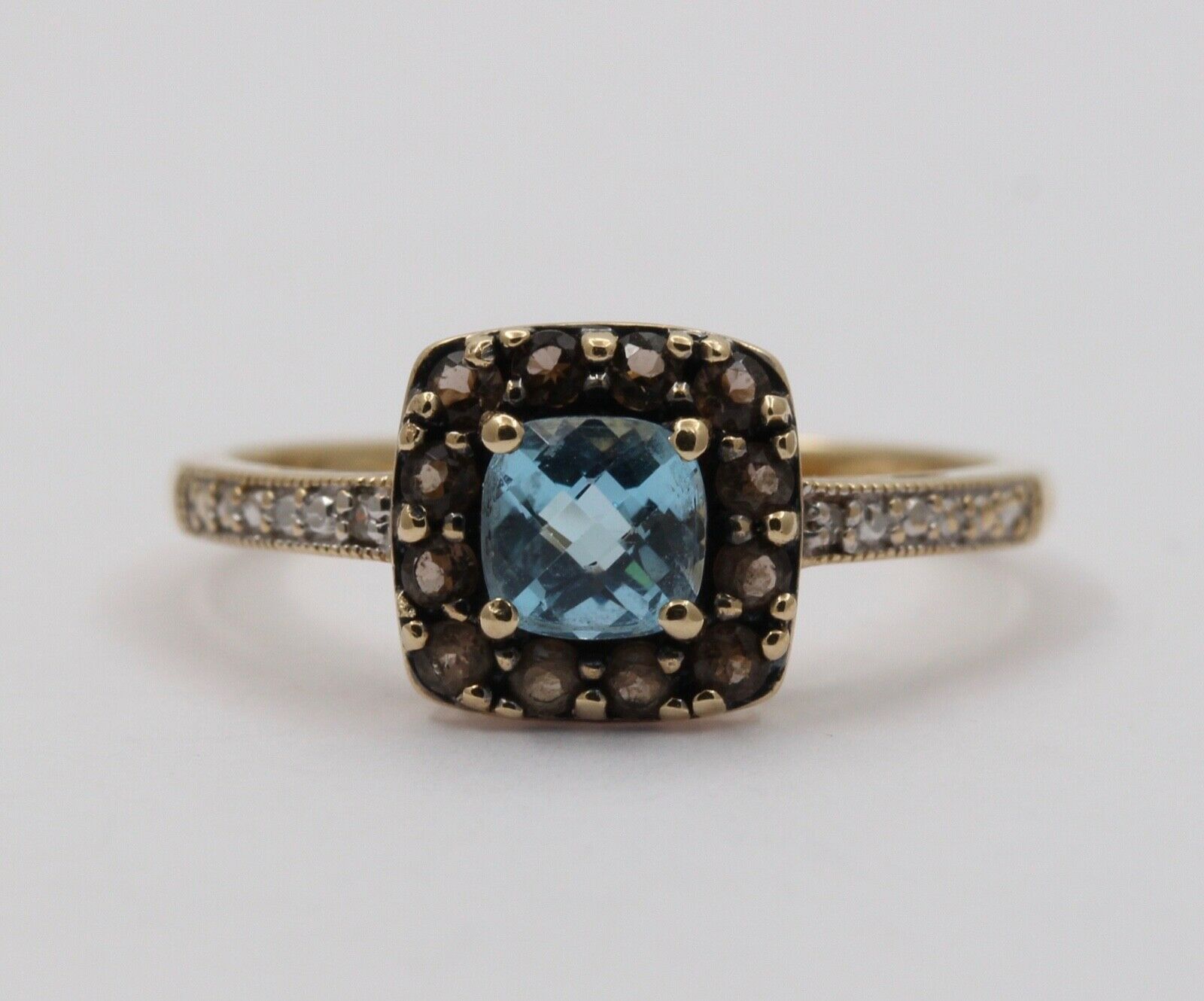 Vintage Stunning Blue Topaz Ring with Smokey Topaz Halo