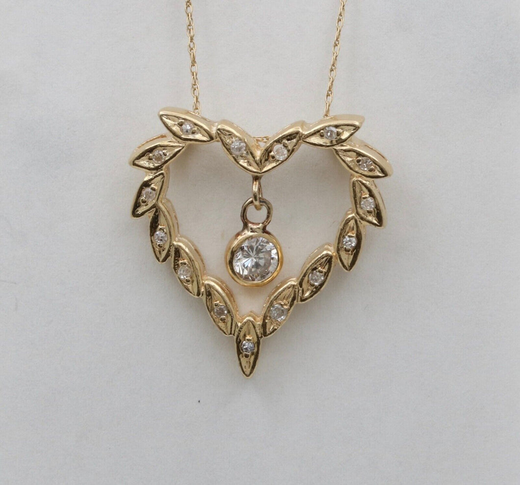 Vintage Heart Diamonds 14K Yellow Gold Pendant