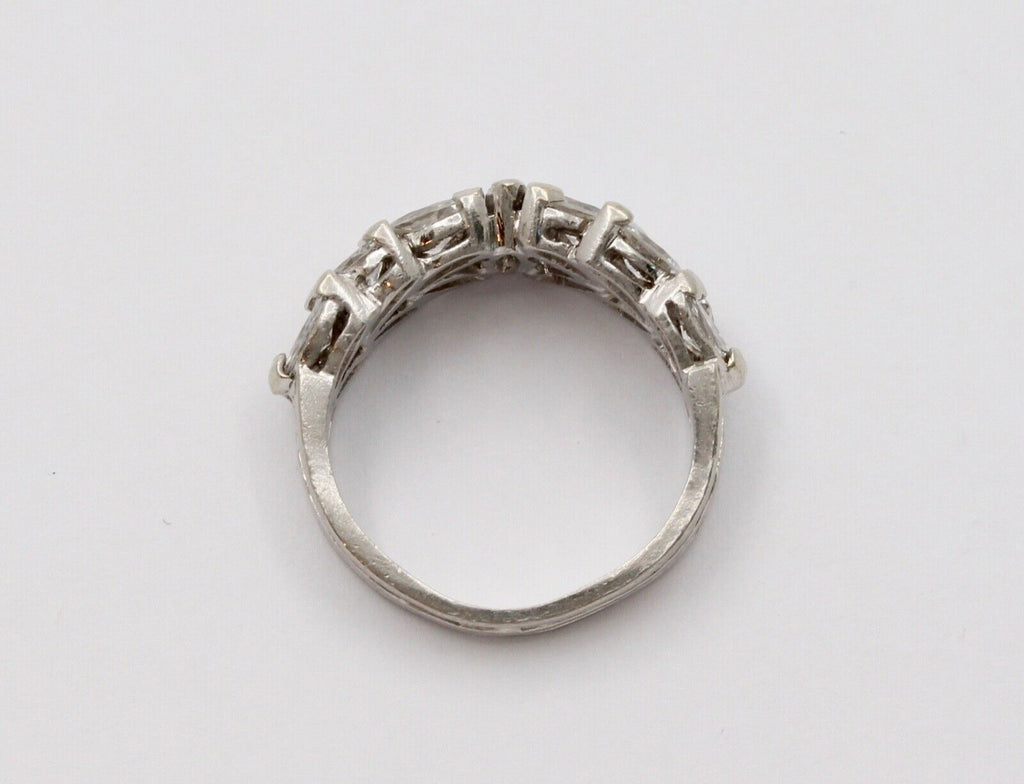 Elegant Vintage Marquise Diamond Platinum Ring Band, Engagement Ring