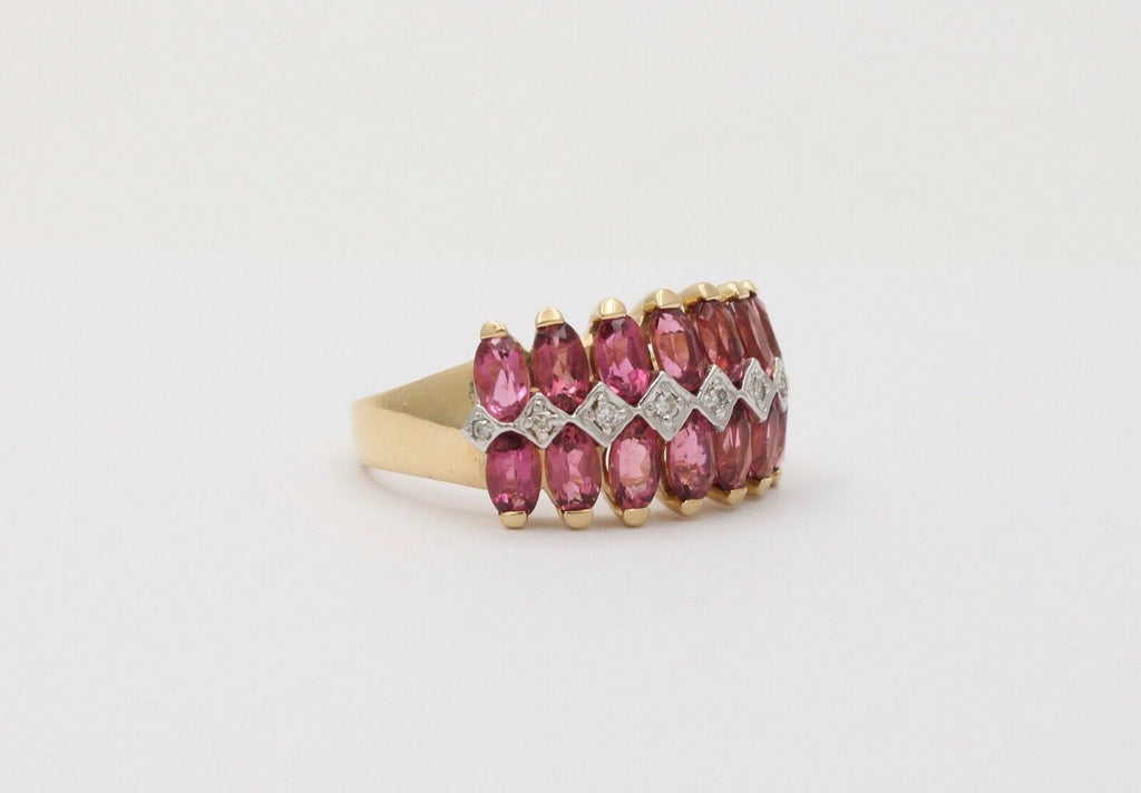 Beautiful Tourmaline Diamonds 14K Yellow White Gold Vintage Cluster Band