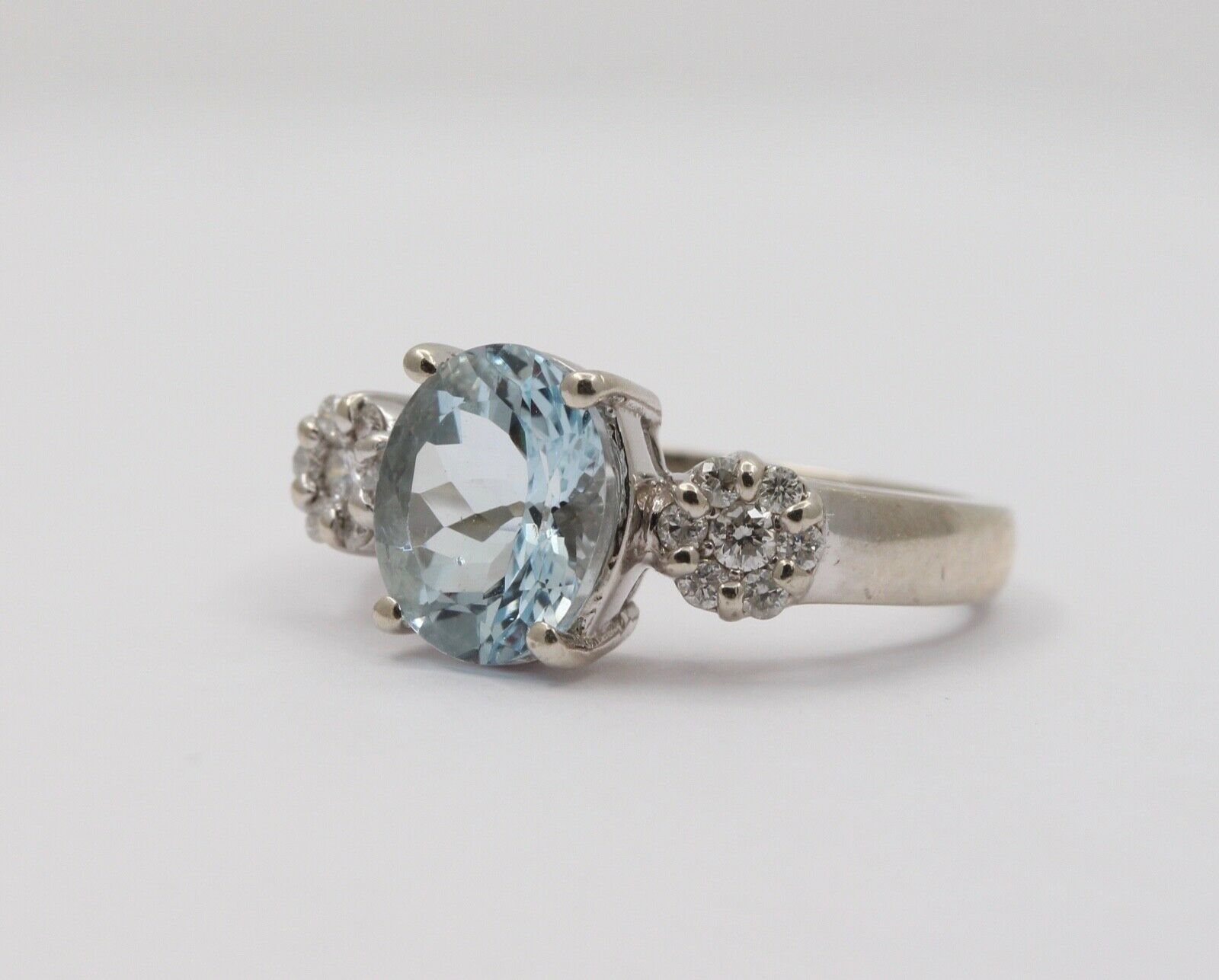 Vintage Oval Aquamarine Diamonds 14K White Gold Ring