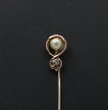 Victorian Diamond Pearl 14K Yellow Gold Stick Pin