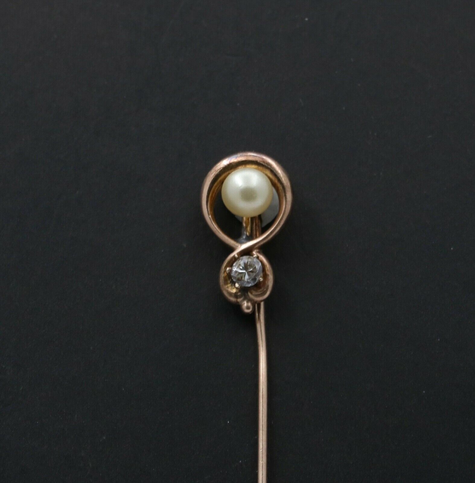 Victorian Diamond Pearl 14K Yellow Gold Stick Pin