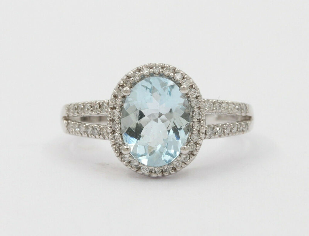 Vintage 14K White Gold Aquamarine Diamond Alternative Ring