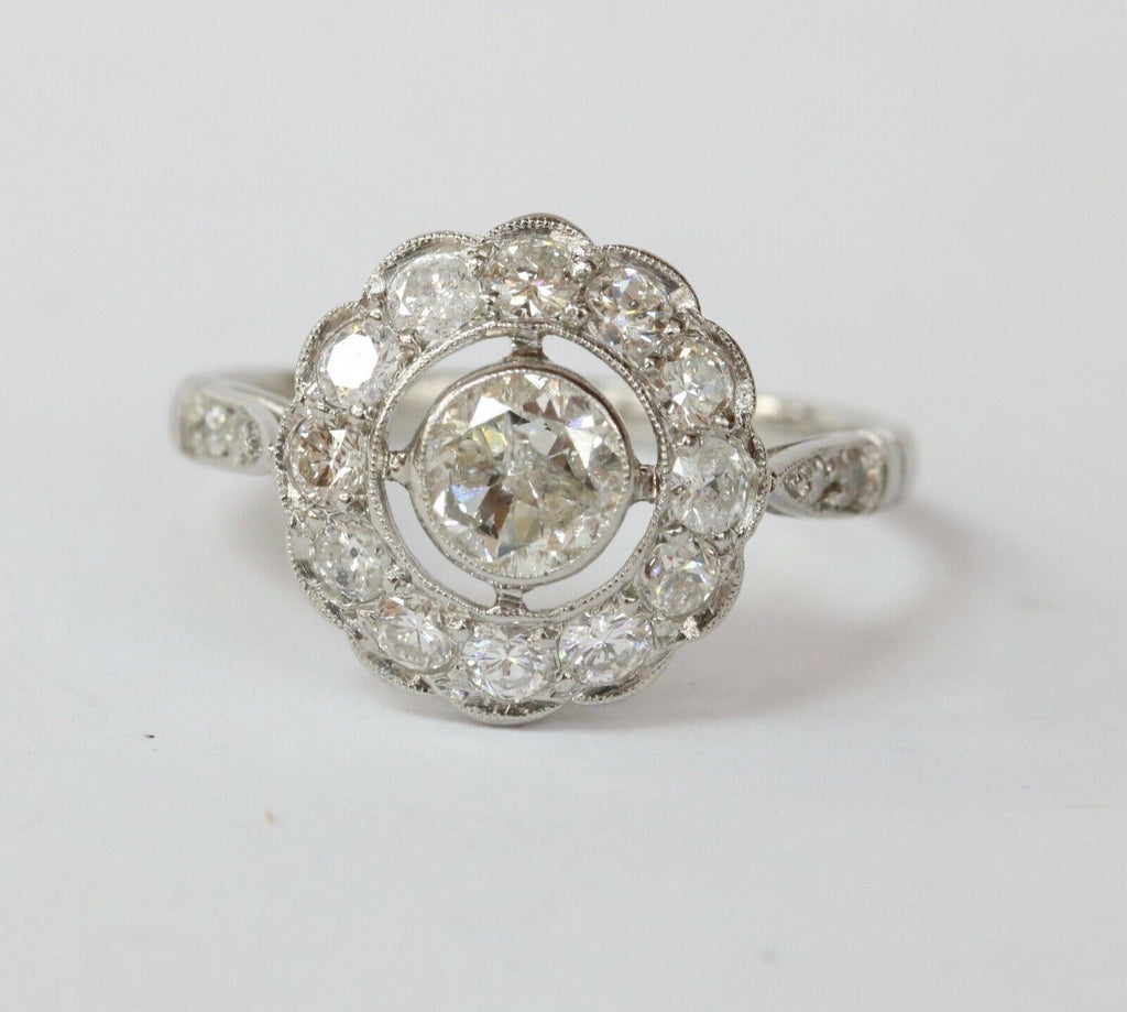 Brilliant French Art Deco Floral Ring Diamonds Platinum Ring