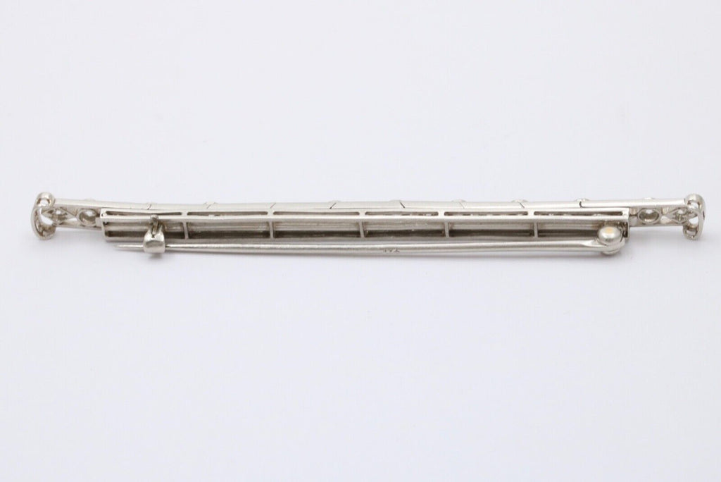 Vintage Platinum Diamond 3.5 Inches Wide Large Bar Pin, Estate Jewelry