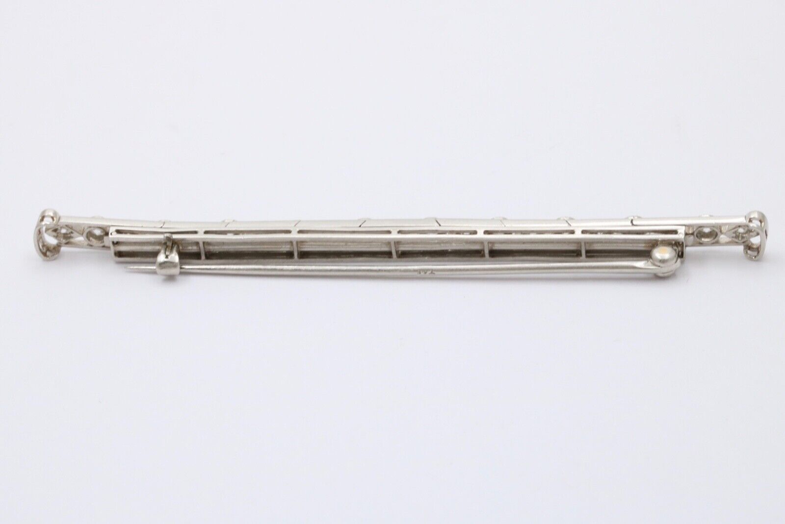 Vintage Platinum Diamond 3.5 Inches Wide Large Bar Pin, Estate Jewelry