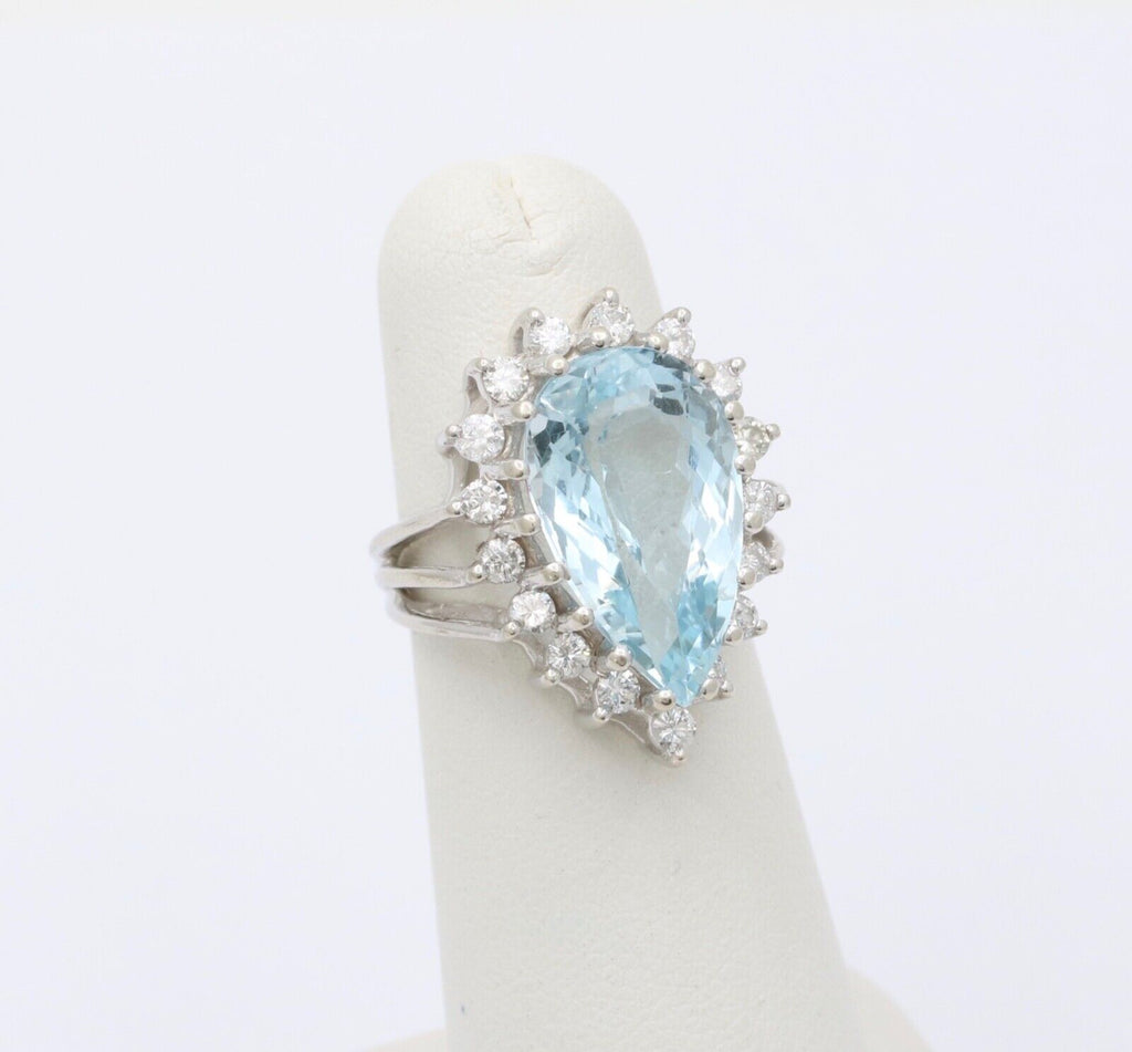 Estate Aquamarine Diamonds 14K White Gold Ring