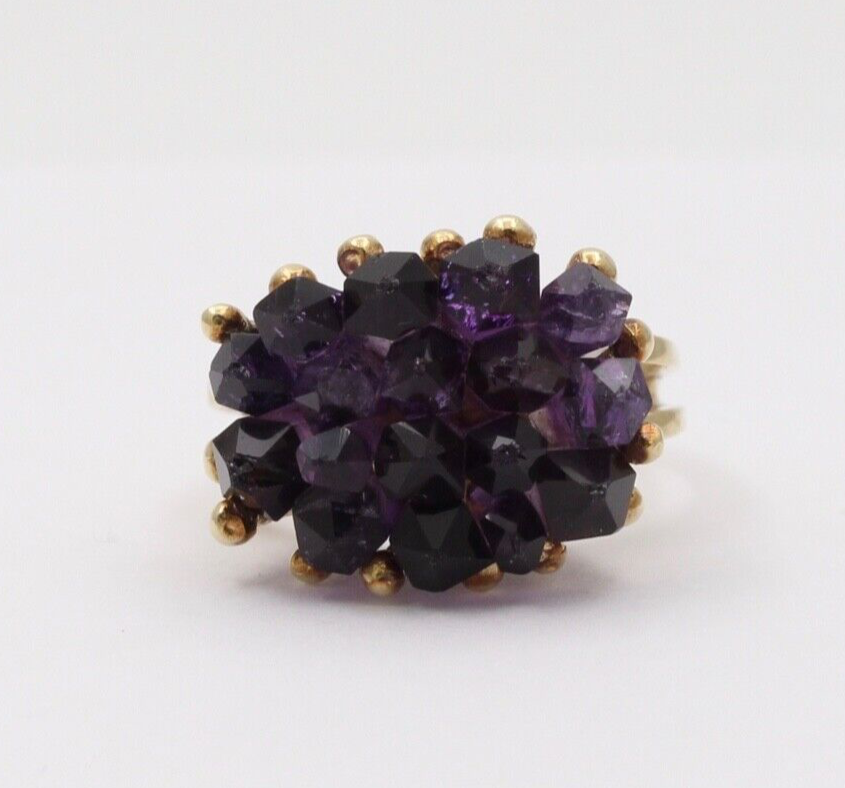 Vintage Geometric Icicle Amethyst 14K Yellow Gold Ring