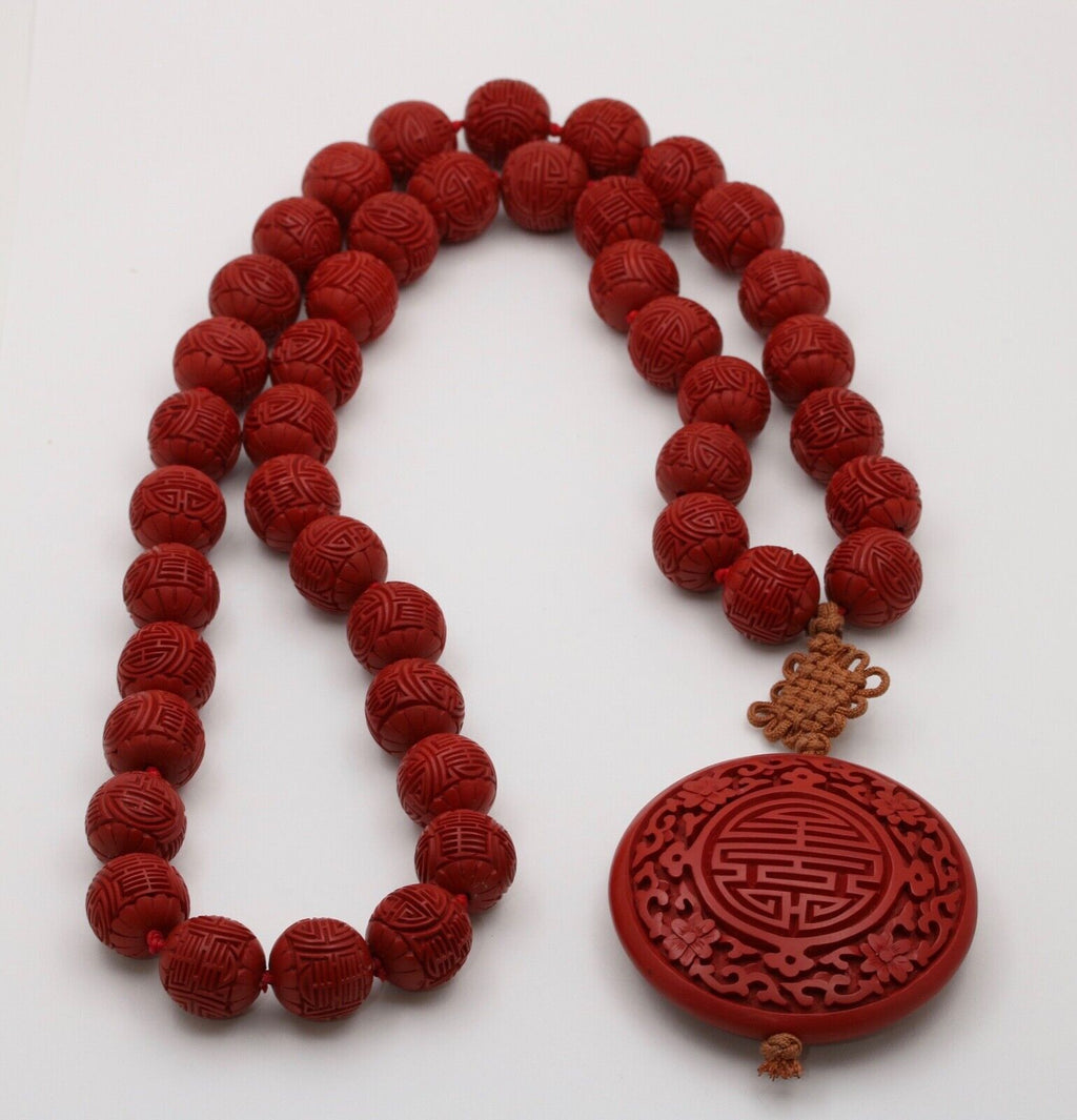 Vintage Red Cinnabar Chanterelle Necklace Pendant