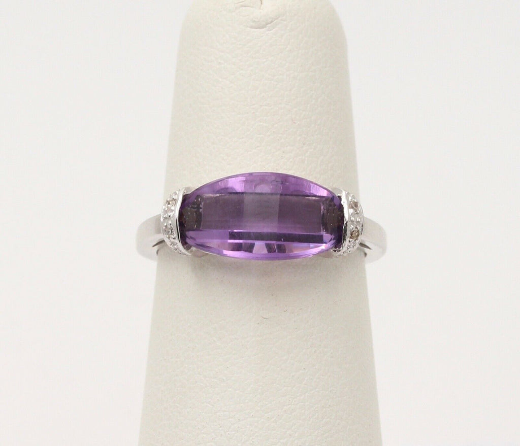 Vintage Amethyst Diamonds 10K White Gold Ring