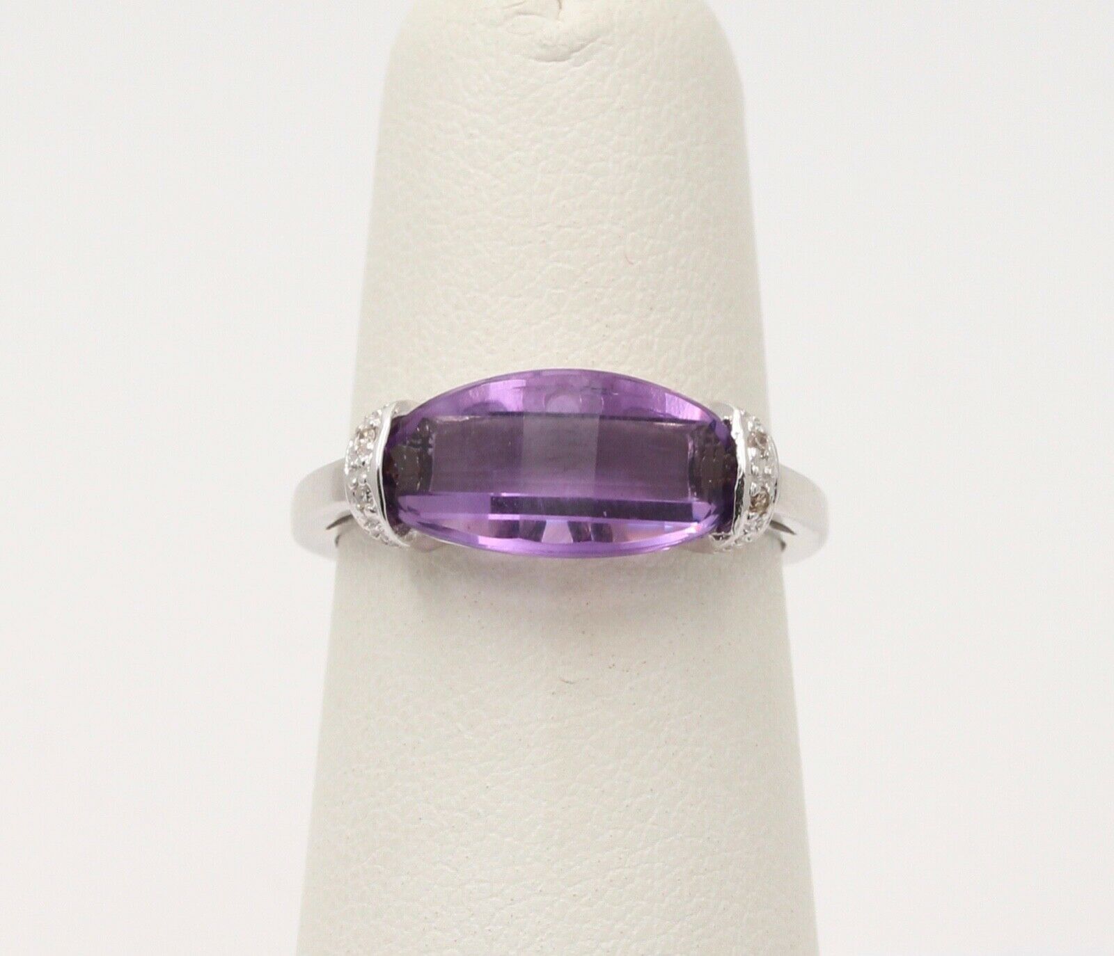 Vintage Amethyst Diamonds 10K White Gold Ring