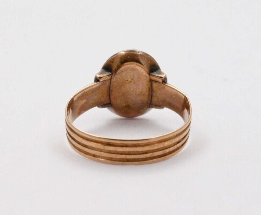 Antique Victorian Carved Black Onyx Woman's Portrait Rose Gold Ring Band.