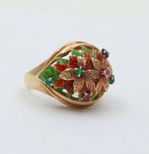 Load image into Gallery viewer, Vintage 14K Yellow Gold Pink Tourmaline, Green Chalcedony and Sapphire Dome Flow
