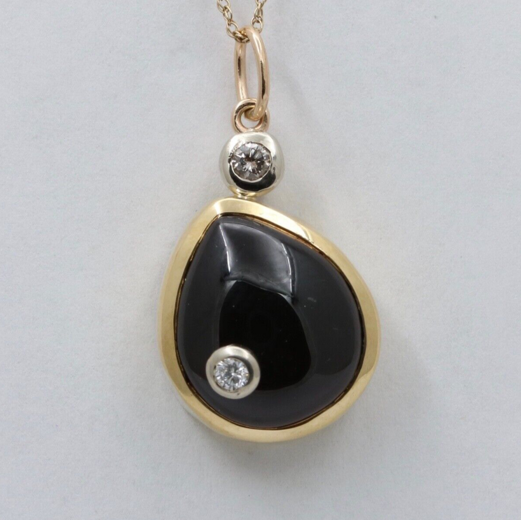 Vintage 18K Yellow Gold Rhodolite Garnet And DIamond Teardrop Pendant , Necklace