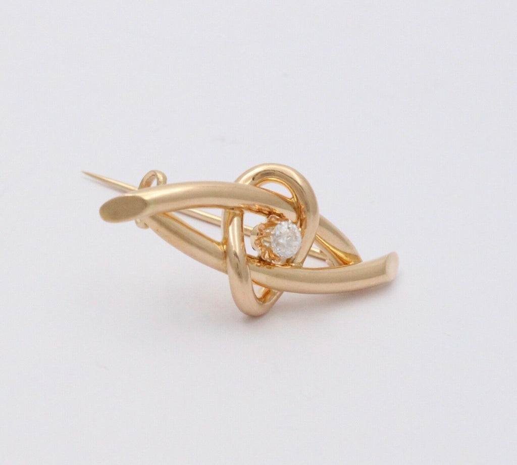 Vintage 14K Rolled Gold Old European Cut Diamond Brooch, Antique Pin
