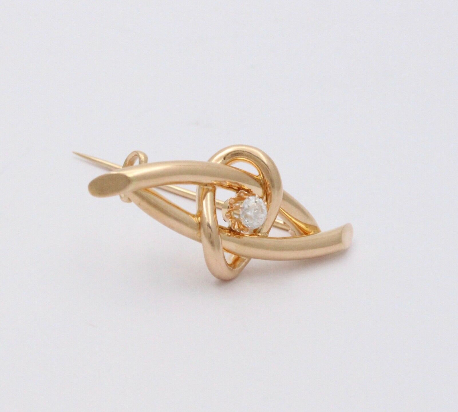Vintage 14K Rolled Gold Old European Cut Diamond Brooch, Antique Pin