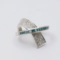 Cool Unisex Geometric Diamonds White Blue Diamonds 14K White Gold Ring