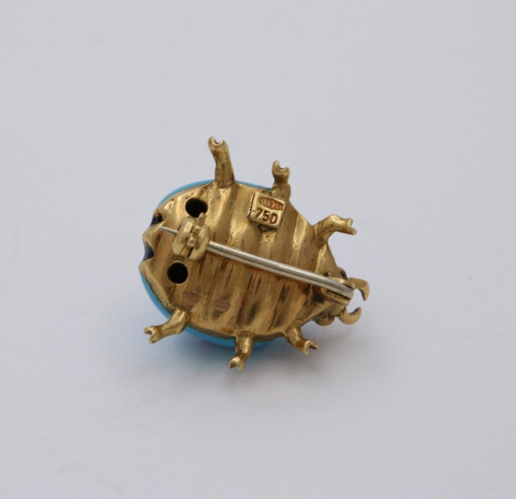 Vintage Enamel Ladybug 18K Yellow Gold Pin, Lapel Pin.
