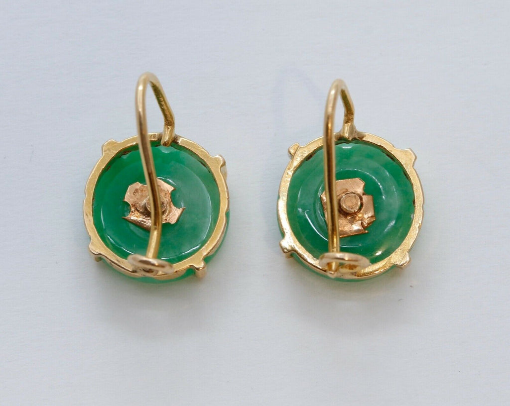 Vintage Good Luck Jade 14K Yellow Gold Earrings