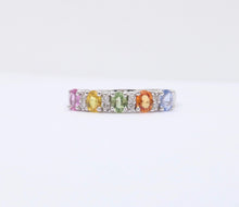 Load image into Gallery viewer, Fun 14K White Gold Multi Color Sapphire And Diamond Ring Band
