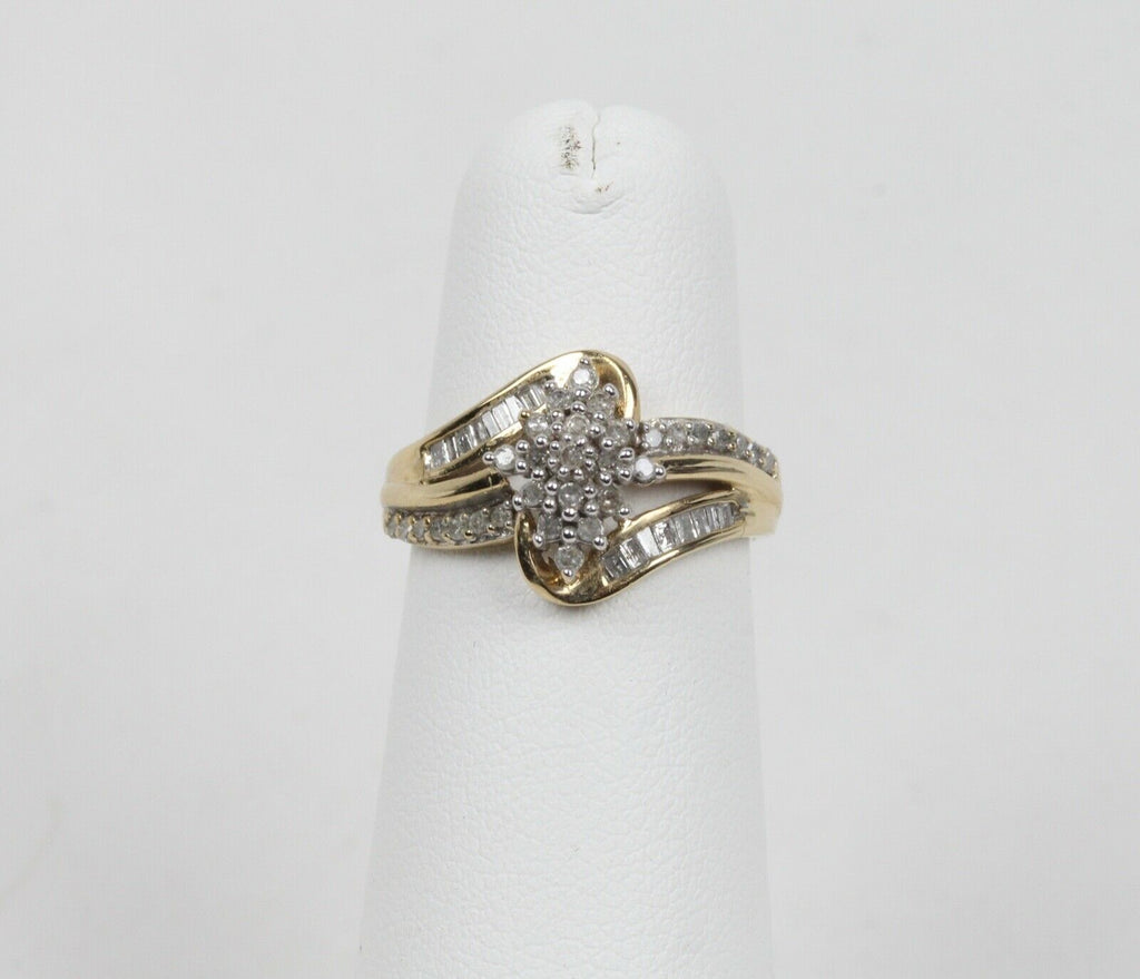 Vintage Cluster Bypass Diamonds 10K Yellow Gold Ring