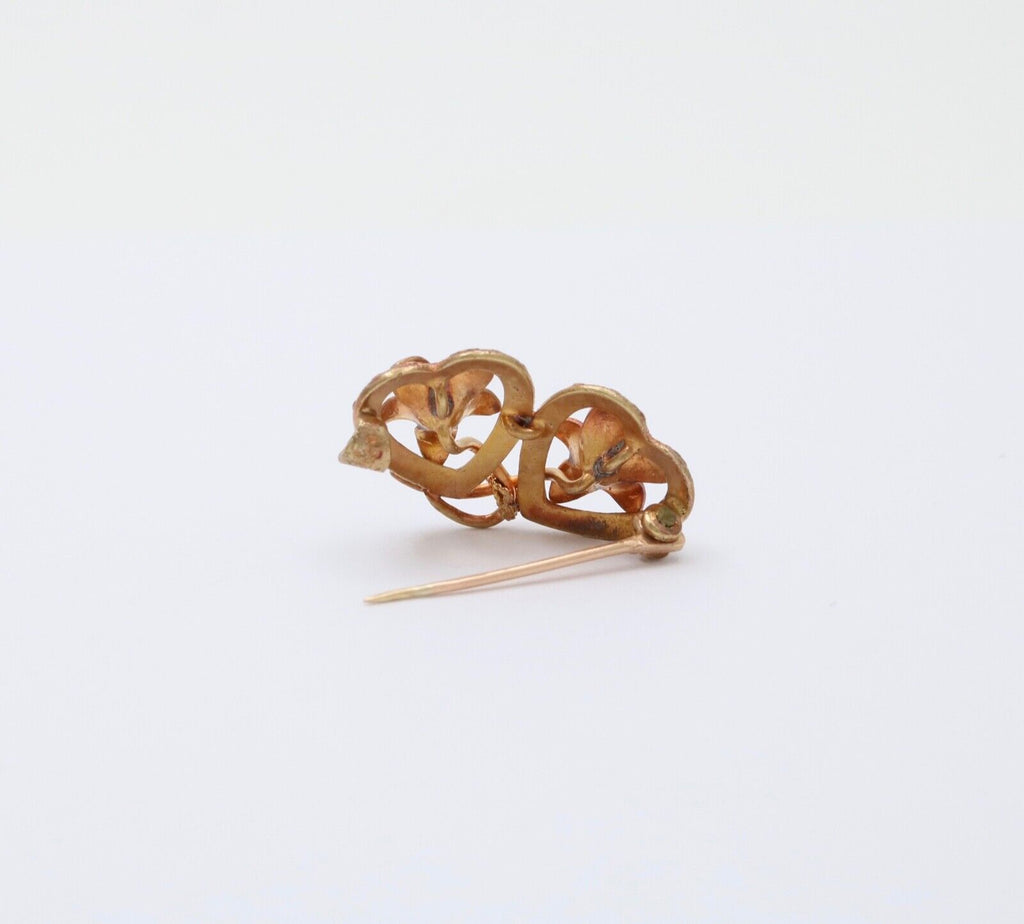 Edwardian 14K Pinkish Yellow Gold Clement Enamel Forget Me Not Brooch Pin