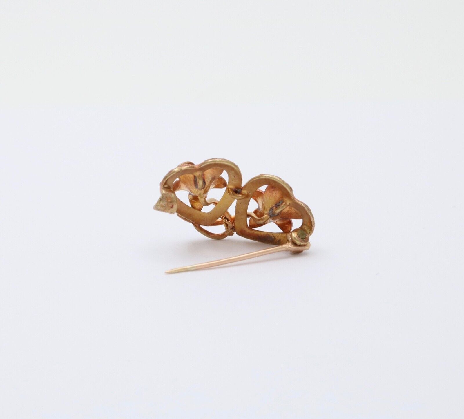 Edwardian 14K Pinkish Yellow Gold Clement Enamel Forget Me Not Brooch Pin