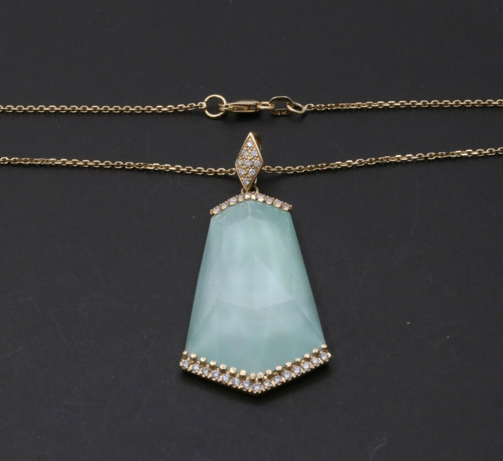 Minimalist 14K Yellow Gold Diamond Rock Crystal Fan Shape Crystal Haze Pendant Necklace