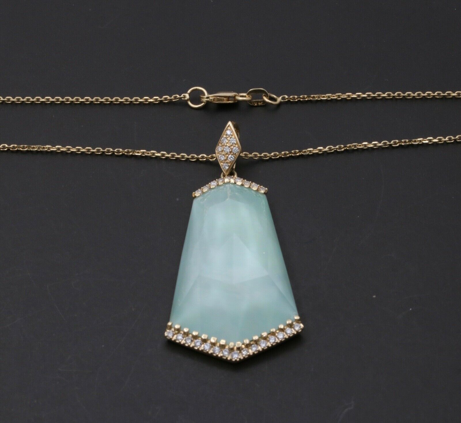 Minimalist 14K Yellow Gold Diamond Rock Crystal Fan Shape Crystal Haze Pendant Necklace