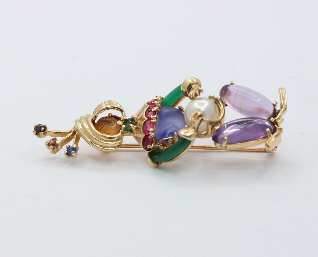 Loooook Vintage Ladies Clairvoyant Fortune Teller 14K Brooch Pin