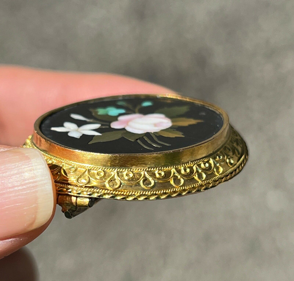 Antique 14K Yellow Gold Pietra Dura Mosaic Flower Bouquet Brooch. Pin