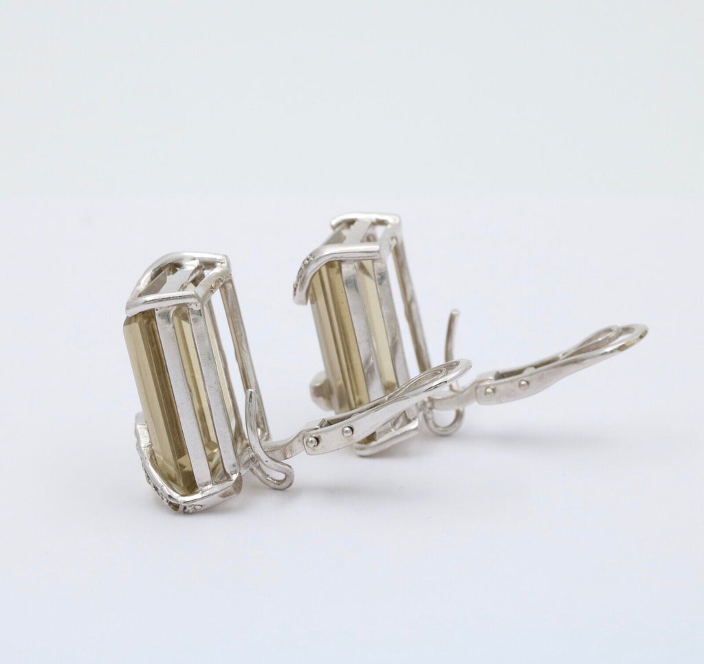 Vintage Modernist Snake Topaz and Diamond 18K White Gold Clip On Earrings